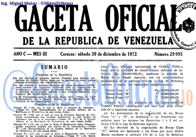 Gaceta Oficial 29995 del 30 Diciembre 1972