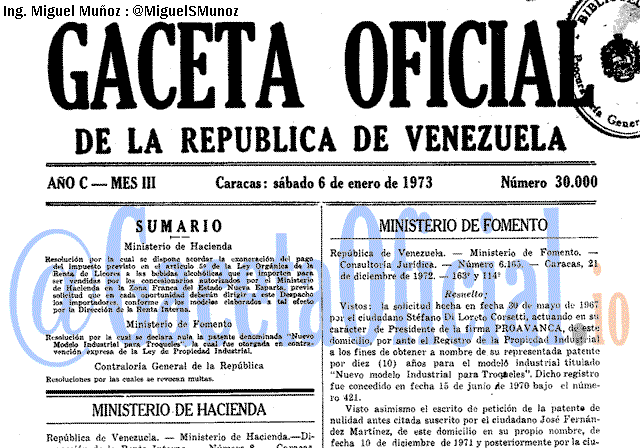 Gaceta Oficial 30000 del 6 Enero 1973