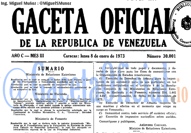 Gaceta Oficial 30001 del 8 Enero 1973
