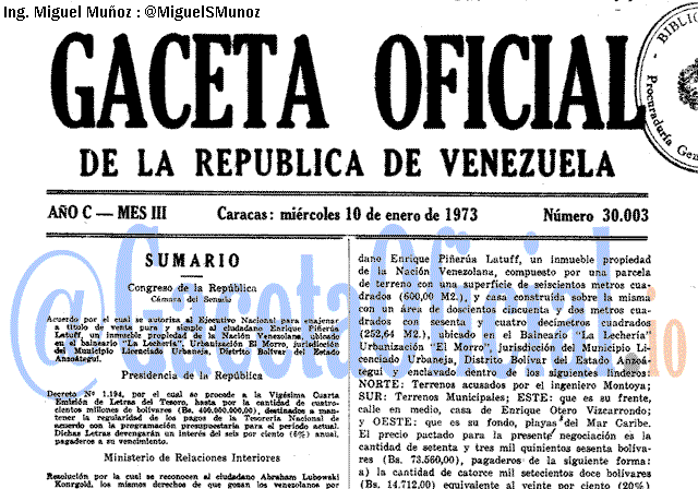 Gaceta Oficial 30003 del 10 Enero 1973