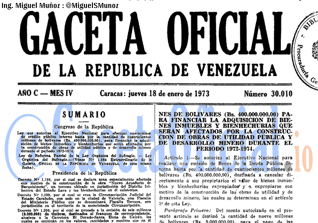 Gaceta Oficial 30010 del 18 Enero 1973