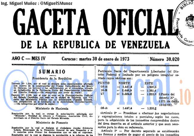Gaceta Oficial 30020 del 30 Enero 1973