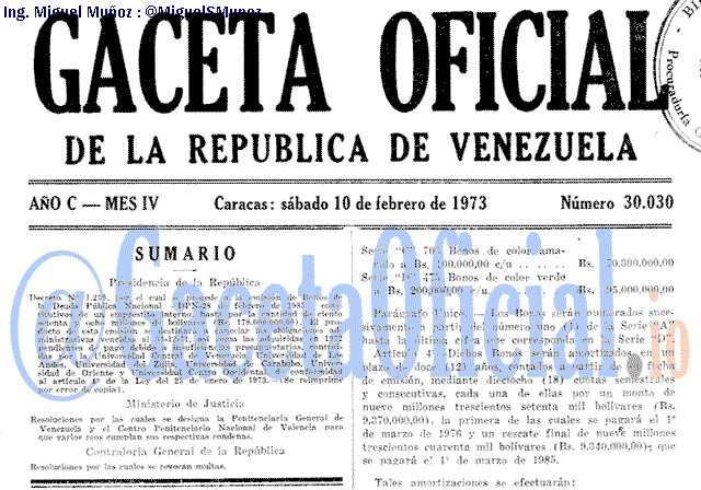 Gaceta Oficial 30030 del 10 Febrero 1973