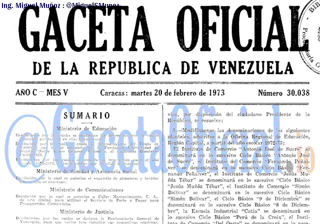 Gaceta Oficial 30038 del 20 Febrero 1973