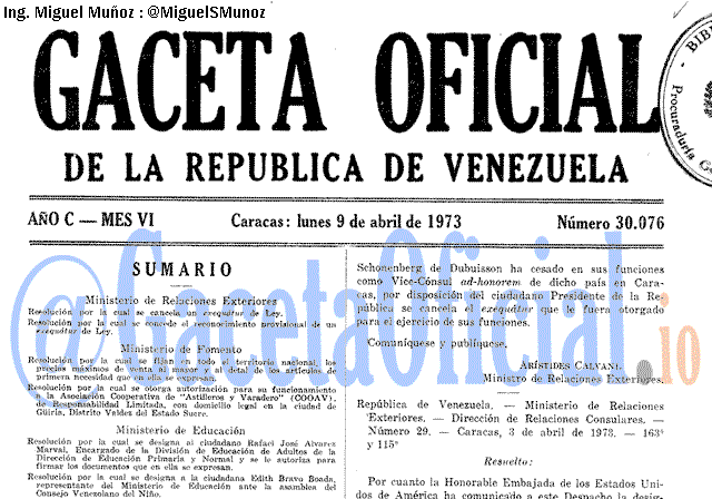 Gaceta Oficial 30076 del 9 Abril 1973