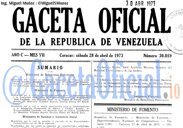 Gaceta Oficial 30089 del 28 Abril 1973