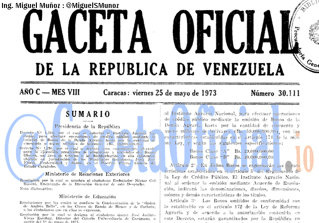 Gaceta Oficial 30111 del 25 Mayo 1973