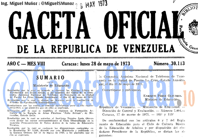 Gaceta Oficial 30113 del 28 Mayo 1973