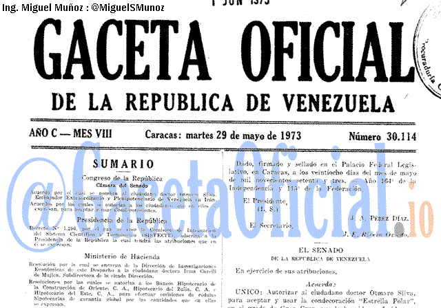 Gaceta Oficial 30114 del 29 Mayo 1973