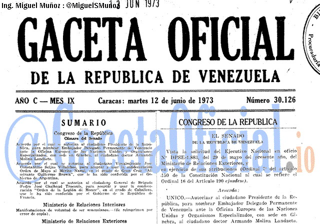 Gaceta Oficial 30126 del 12 Junio 1973