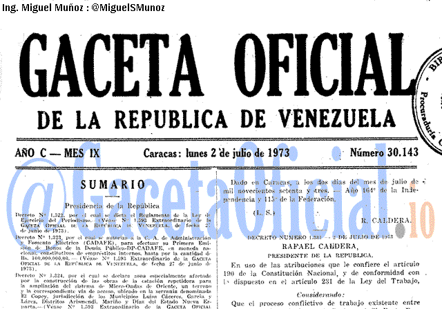 Gaceta Oficial 30143 del 2 Julio 1973