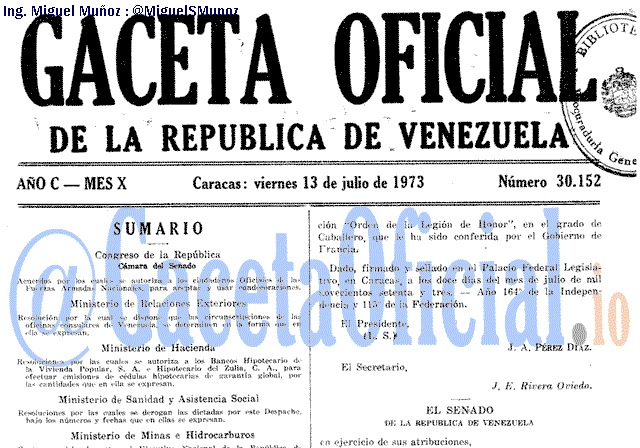 Gaceta Oficial 30152 del 13 Julio 1973