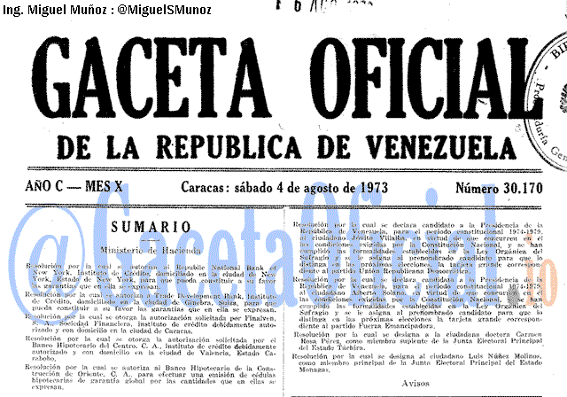 Gaceta Oficial 30170 del 4 Agosto 1973