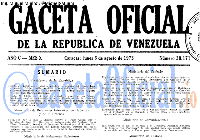 Gaceta Oficial 30171 del 6 Agosto 1973