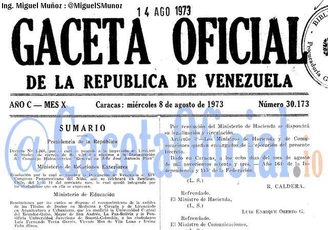 Gaceta Oficial 30173 del 8 Agosto 1973
