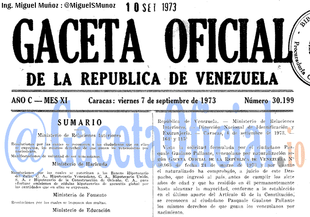 Gaceta Oficial 30199 del 7 Septiembre 1973