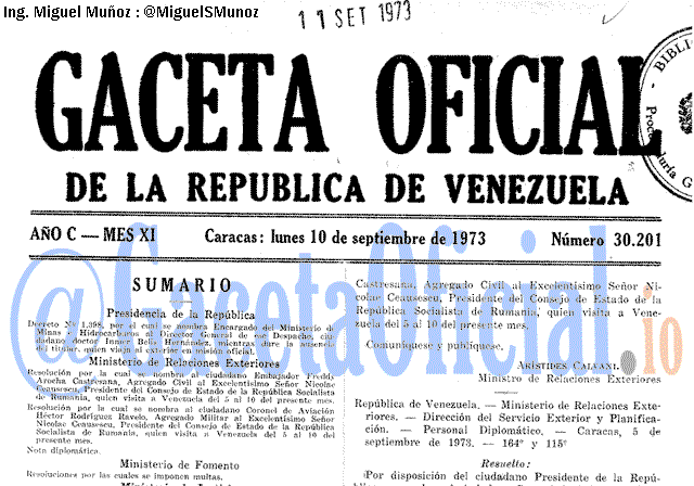 Gaceta Oficial 30201 del 10 Septiembre 1973