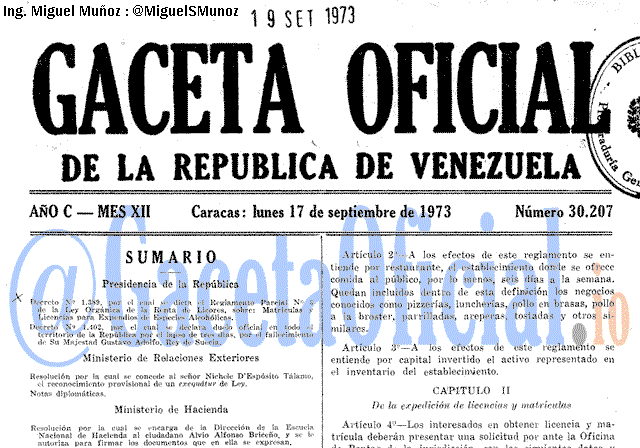 Gaceta Oficial 30207 del 17 Septiembre 1973