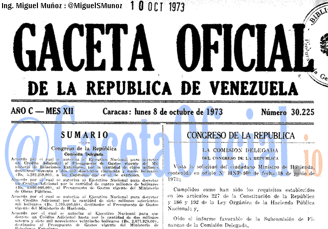 Gaceta Oficial 30225 del 8 Octubre 1973