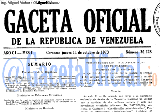 Gaceta Oficial 30228 del 11 Octubre 1973
