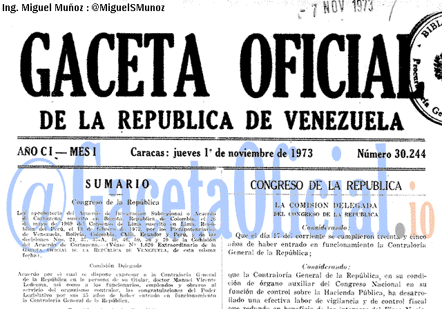 Gaceta Oficial 30244 del 1 Noviembre 1973