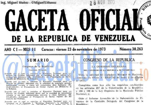 Gaceta Oficial 30263 del 23 Noviembre 1973