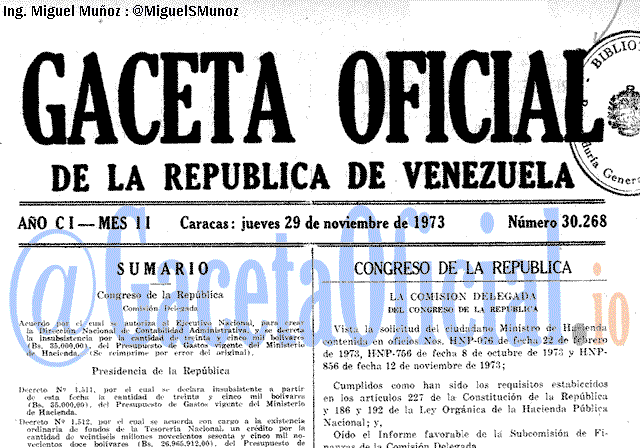 Gaceta Oficial 30268 del 29 Noviembre 1973