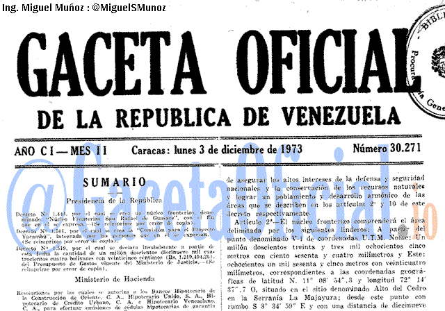 Gaceta Oficial 30271 del 3 Diciembre 1973