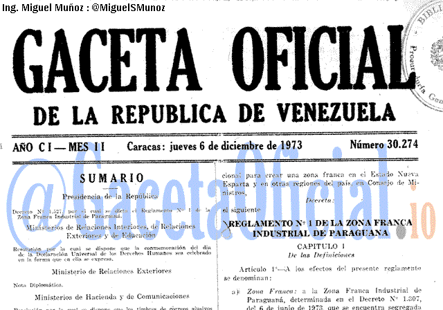 Gaceta Oficial 30274 del 6 Diciembre 1973