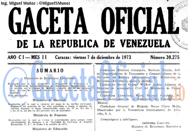 Gaceta Oficial 30275 del 7 Diciembre 1973