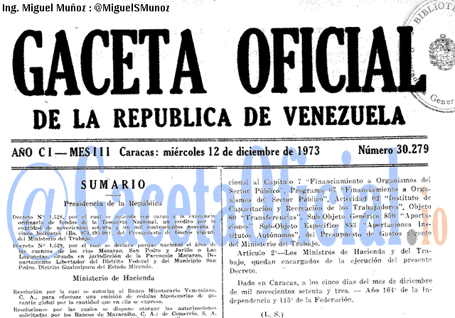 Gaceta Oficial 30279 del 12 Diciembre 1973