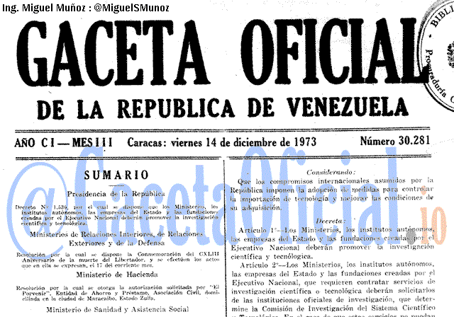 Gaceta Oficial 30281 del 14 Diciembre 1973