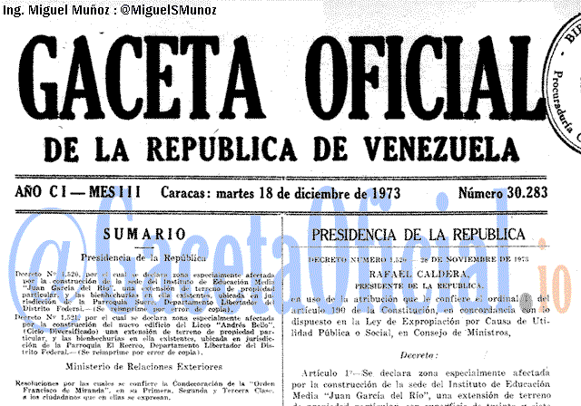 Gaceta Oficial 30283 del 18 Diciembre 1973