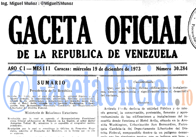 Gaceta Oficial 30284 del 19 Diciembre 1973