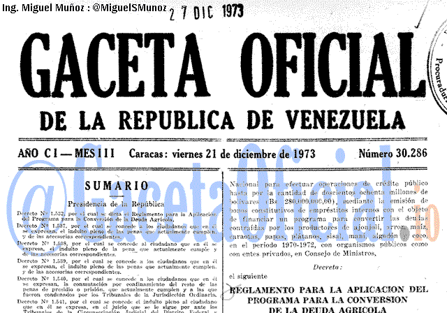 Gaceta Oficial 30286 del 21 Diciembre 1973