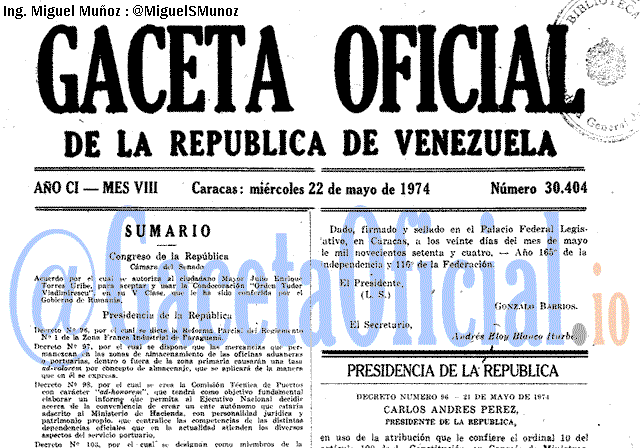 Gaceta Oficial 30404 del 22 Mayo 1974