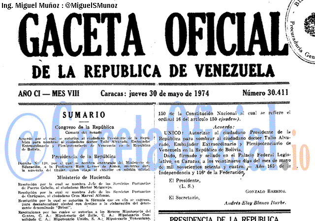 Gaceta Oficial 30411 del 30 Mayo 1974