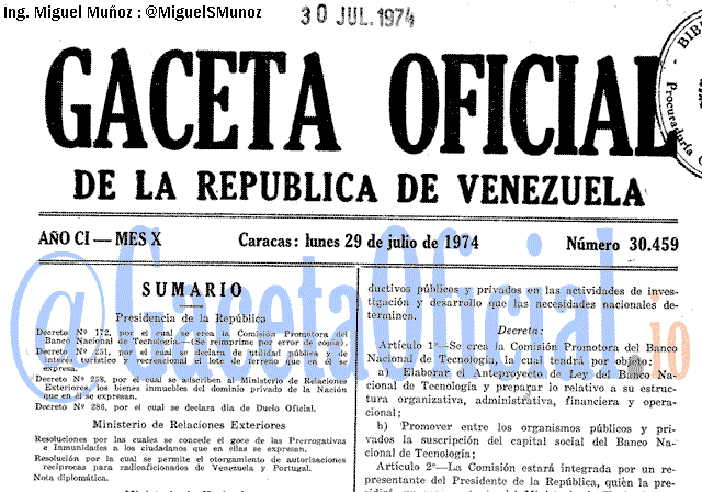 Gaceta Oficial 30459 del 29 Julio 1974