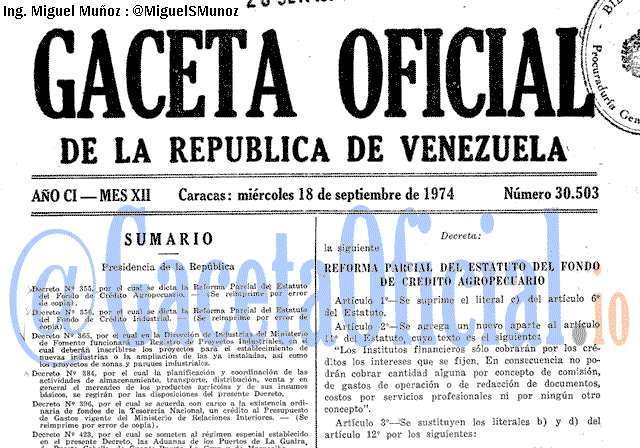Gaceta Oficial 30503 del 18 Septiembre 1974