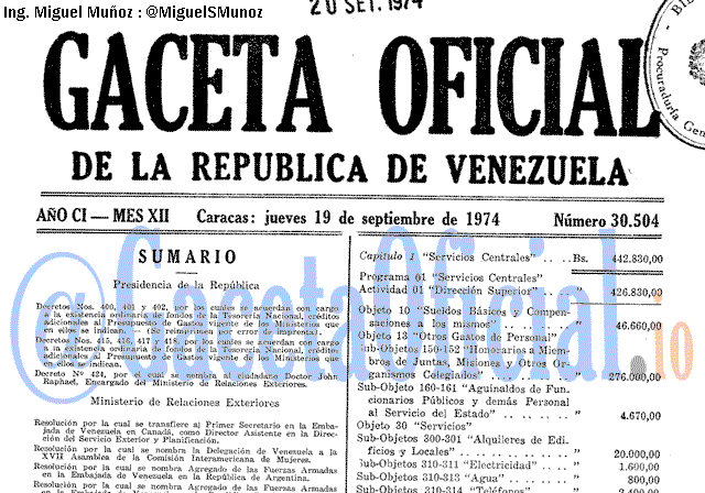 Gaceta Oficial 30504 del 19 Septiembre 1974