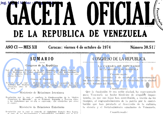 Gaceta Oficial 30517 del 4 Octubre 1974