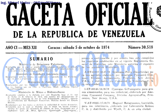 Gaceta Oficial 30518 del 5 Octubre 1974