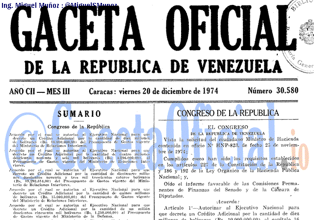Gaceta Oficial 30580 del 20 Diciembre 1974