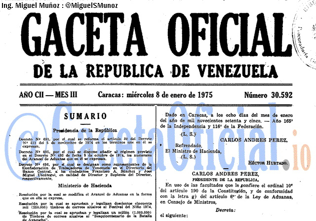 Gaceta Oficial 30592 del 8 Enero 1975