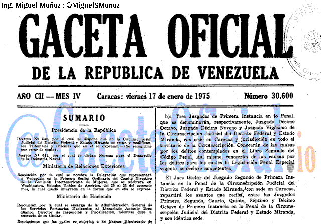 Gaceta Oficial 30600 del 17 Enero 1975