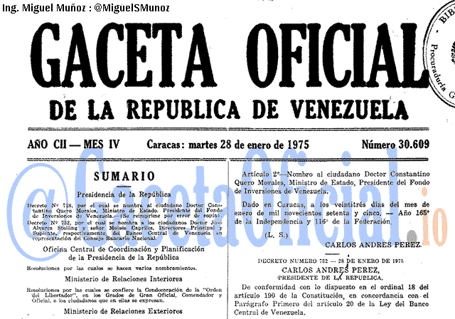 Gaceta Oficial 30609 del 28 Enero 1975