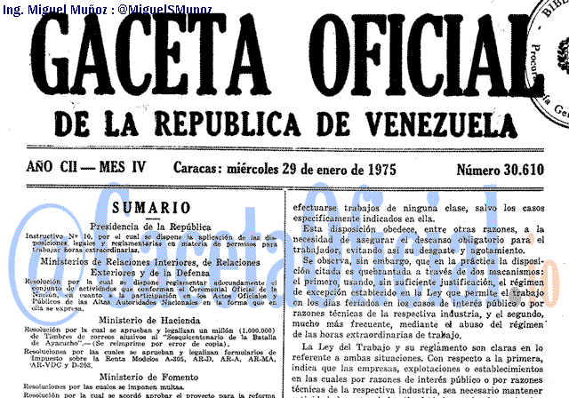 Gaceta Oficial 30610 del 29 Enero 1975