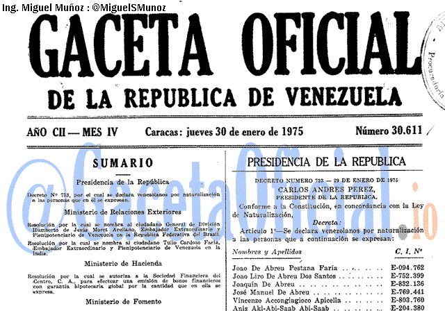 Gaceta Oficial 30611 del 30 Enero 1975