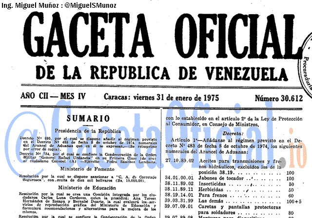 Gaceta Oficial 30612 del 31 Enero 1975