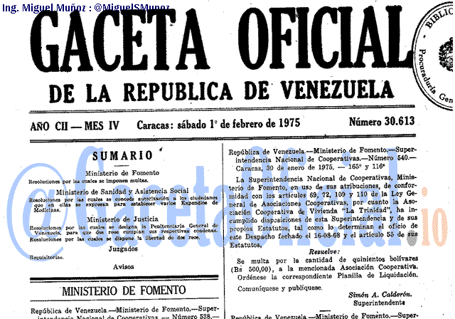 Gaceta Oficial 30613 del 1 Febrero 1975
